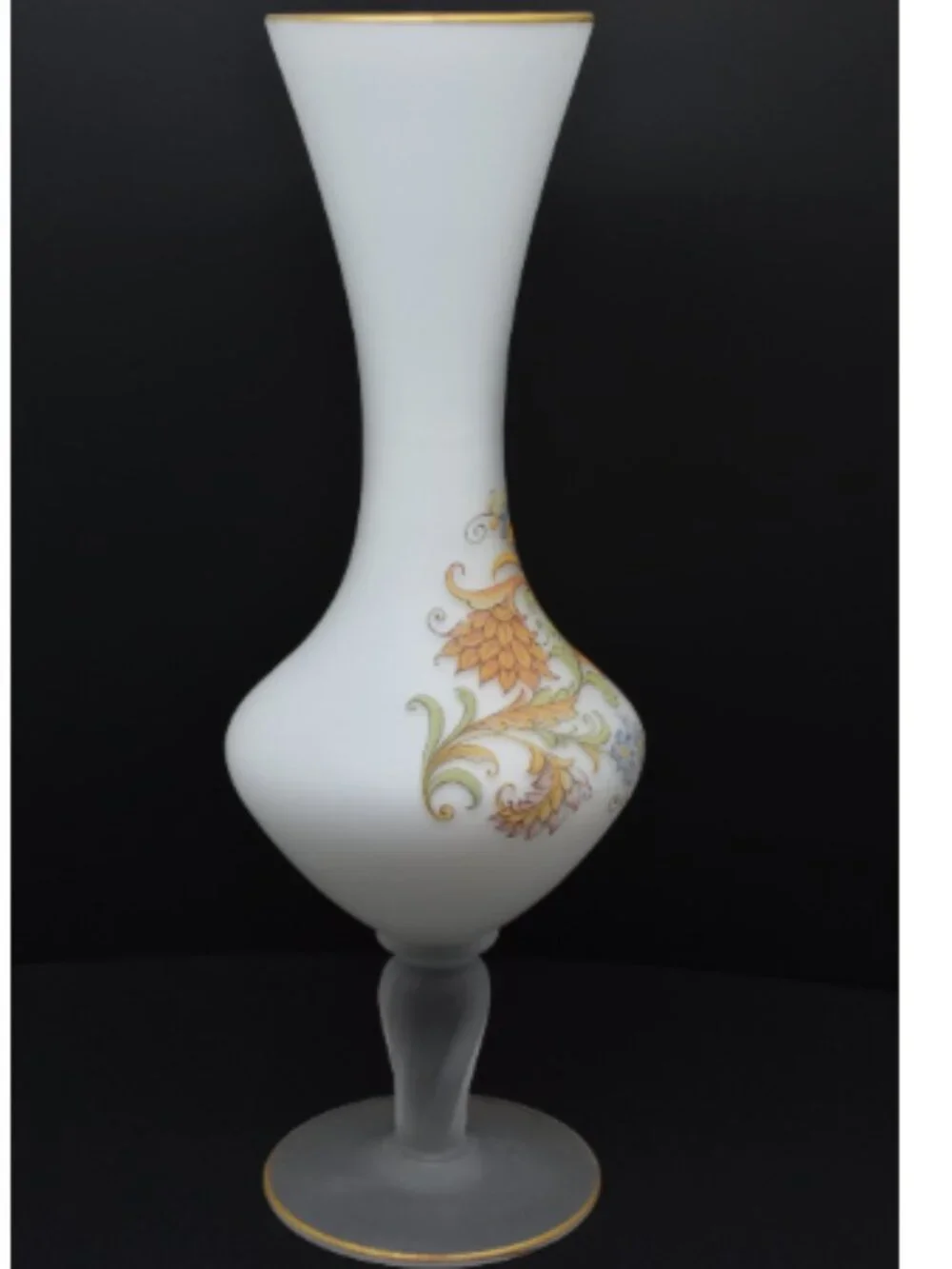 Vintage Frosted White Glass Vase with Boho Accents, 1960-1970s